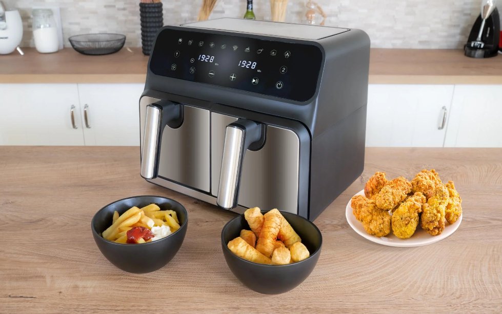 Unold 58685 Freidora Doble 8 L Independiente 1700 W Freidora De Aire Caliente Negro, Gris