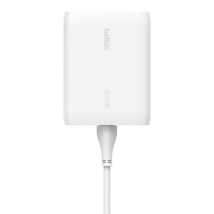Cargador De Pared Belkin 4 Puertos Usb-C Gan 200w, Blanco