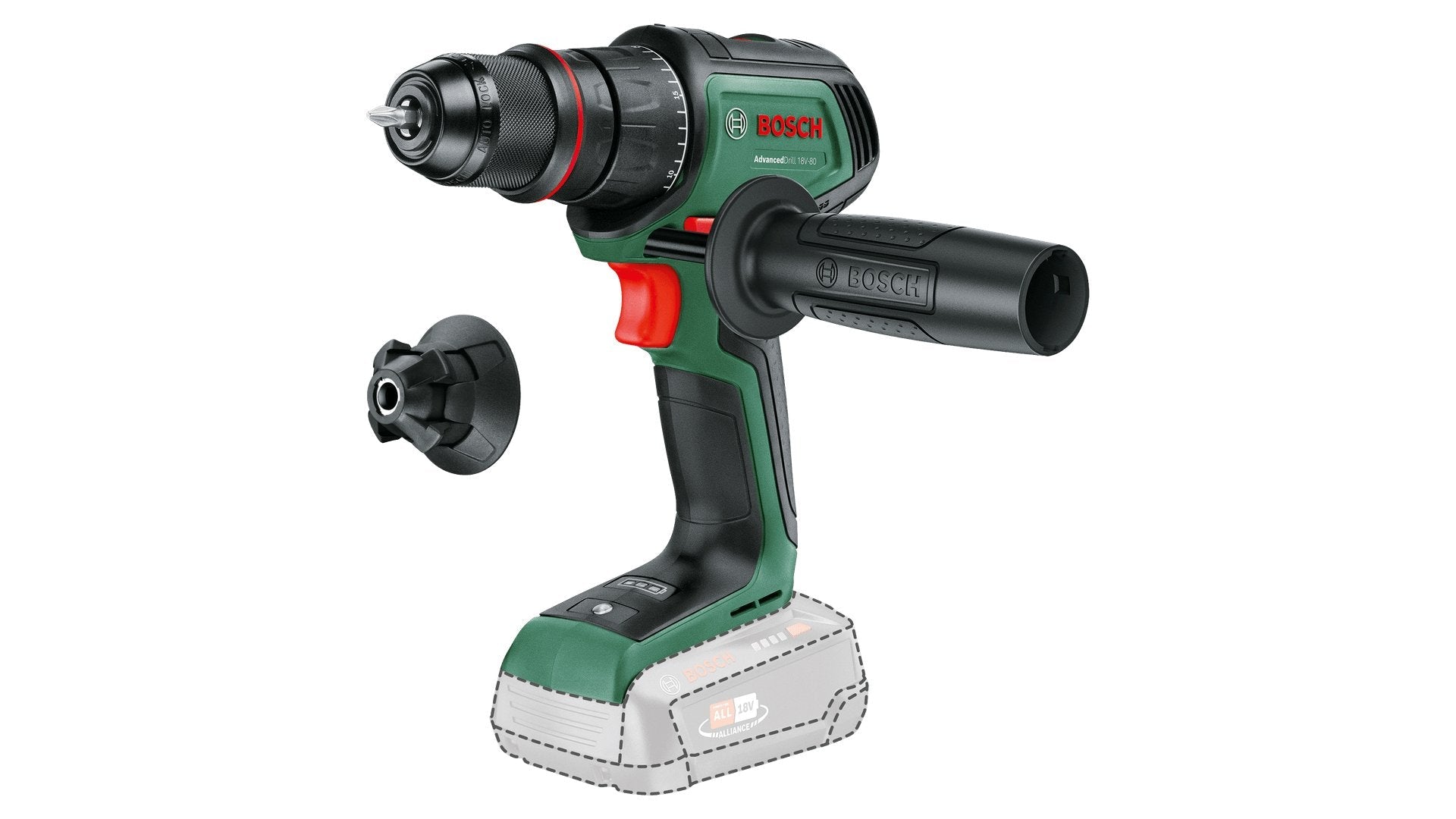 Bosch Taladro Inalámbrico Advanceddrill 18v-80 Quicksnap Solo Verde/Negro, Sin Batería Ni Cargador, Power For All Alliance 06039e2000