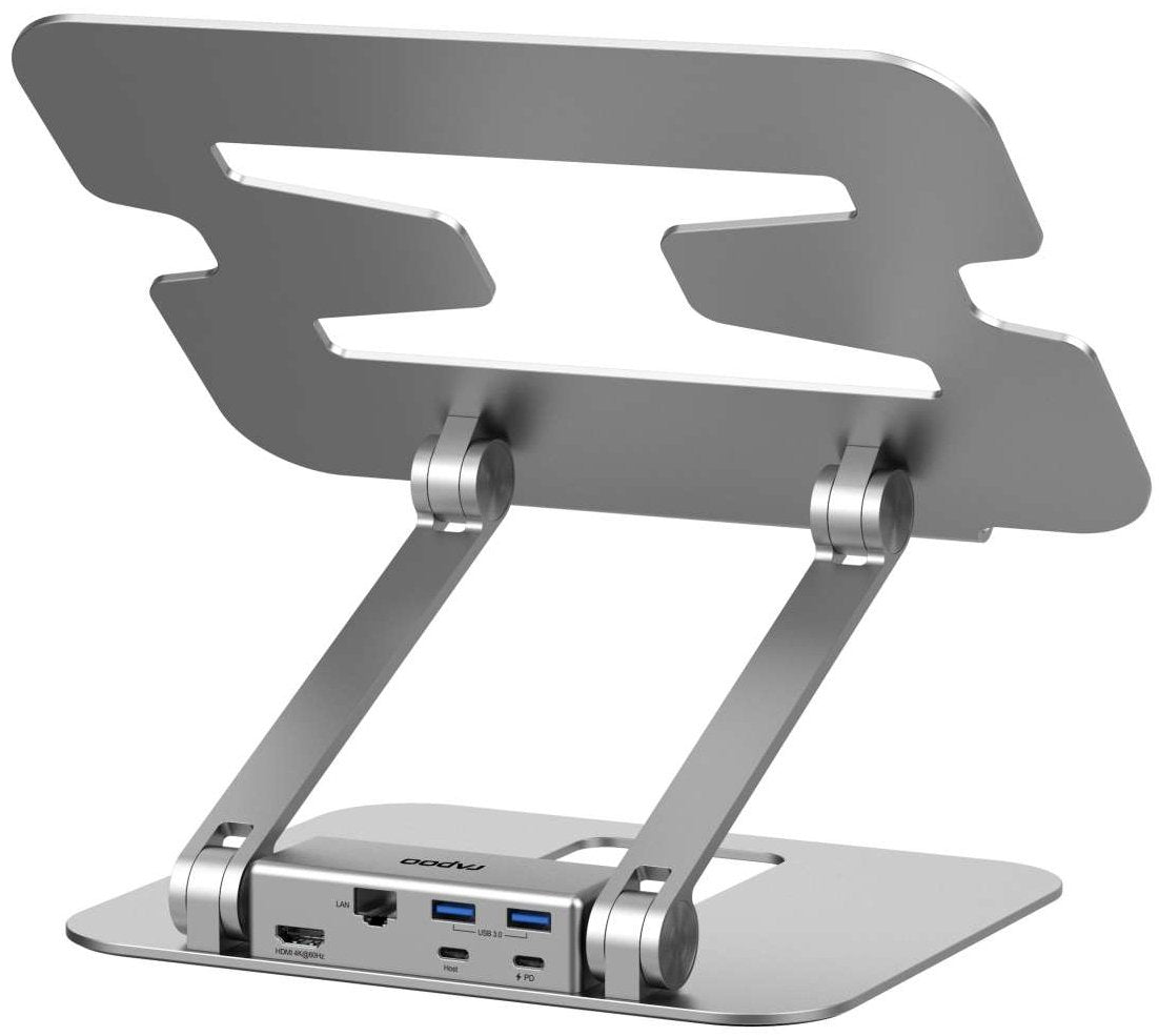 Soporte De Mesa Rapoo Ucs-5001 Para Portátil Con Docking Usb-C 1xhdmi 1 Rj45 Gb 2xusb 3.0 2 Usb-C Color Plata