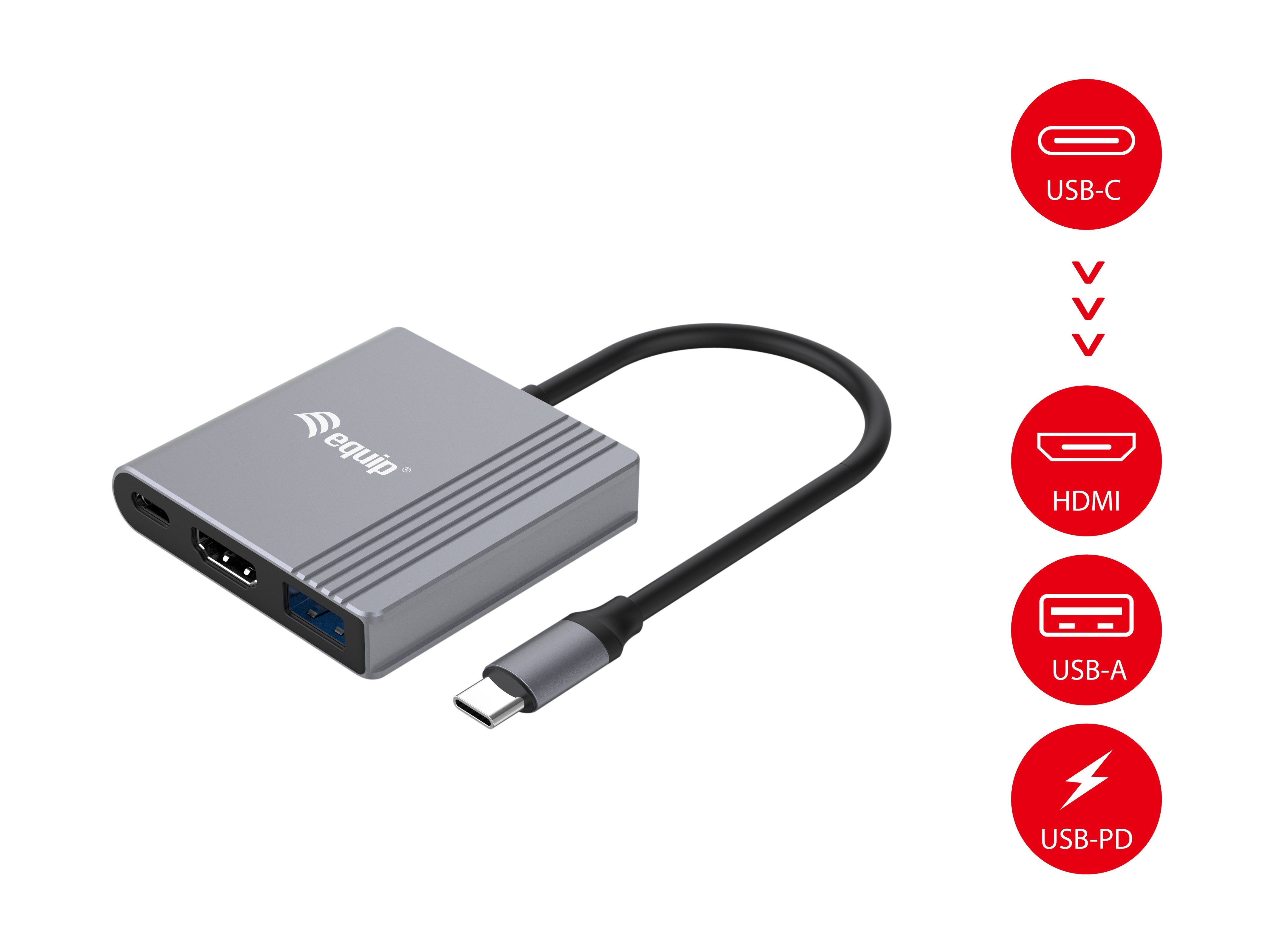 Equip Dock Usb-C->Hdmi,Usb3.0,100wpd 4k60hz 0.15m Gr
