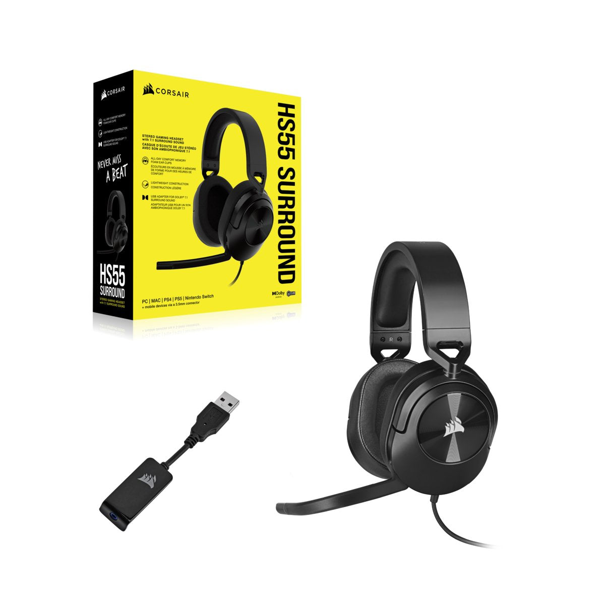 Auricular Corsair Stereo Corsair Hs55 Surround Carbon Gaming Usb Ca-9011265-Eu