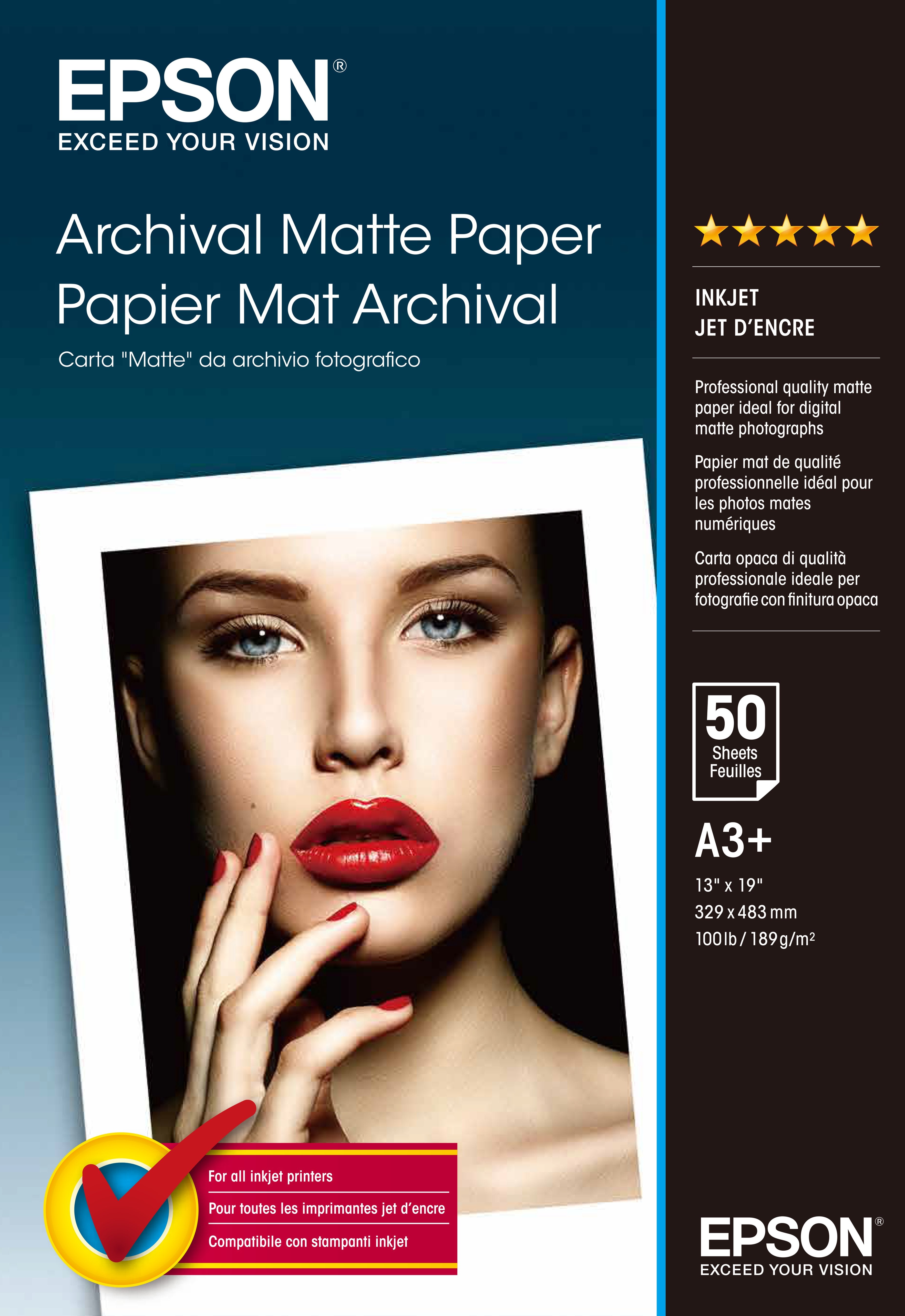 EAN 0010343830059 - Epson Archival Matte Paper papel para impresora de inyección de tinta A3+ (330x483 mm) Mate Blanco imagen 1