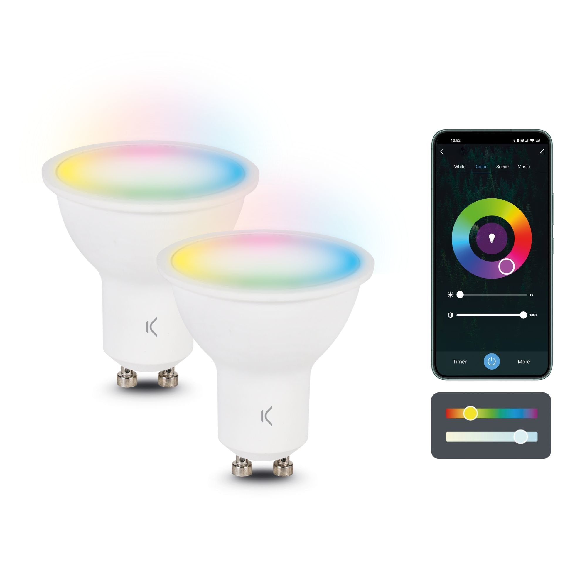 Ksix Pack De 2 Smartled Bombilla Inteligente - Rgb-Cct - 5.5w - Gu10