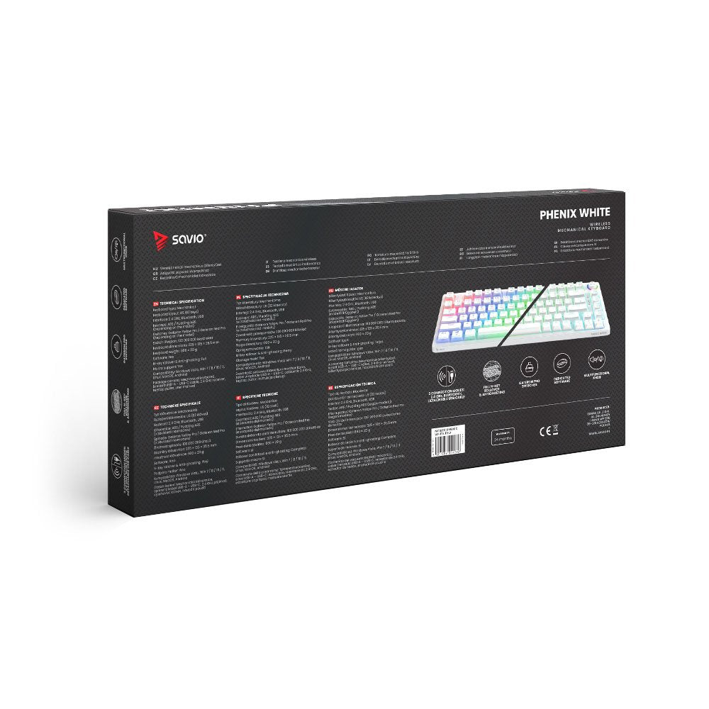 EAN 5901986049296 - Savio Phenix WHITE GAT RED PUD teclado Juego USB + Bluetooth QWERTY Internacional de EE.UU. Blanco imagen 6