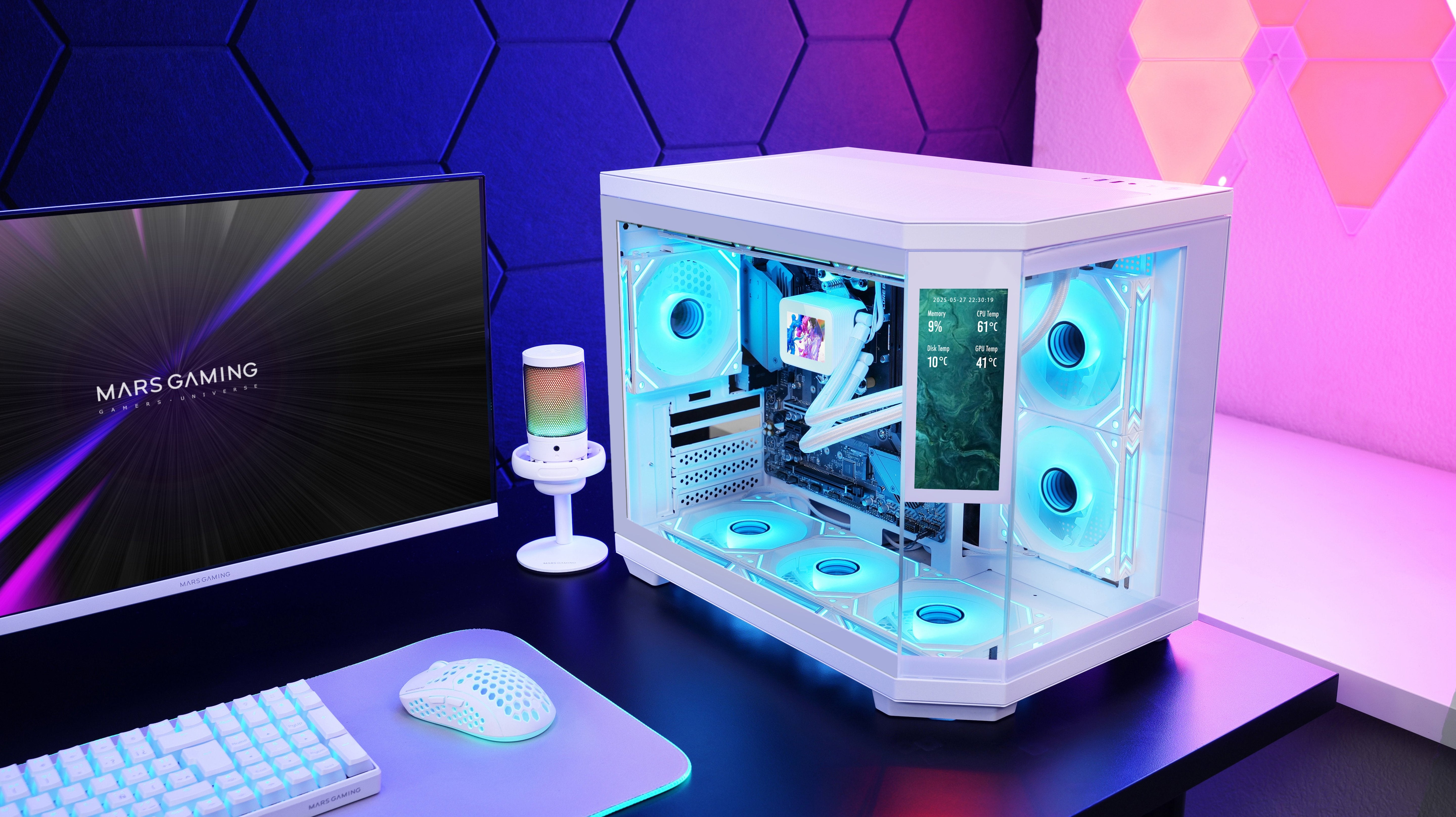 Caja Microatx Mc3t Corelcdm Blanco Mars Gaming M-Atx / Usb-C X1 / Usb 3.0 X1 / Usb 2.0 X1 /2x Hdd + 3x Ssd / Pantalla Ips 7.2''