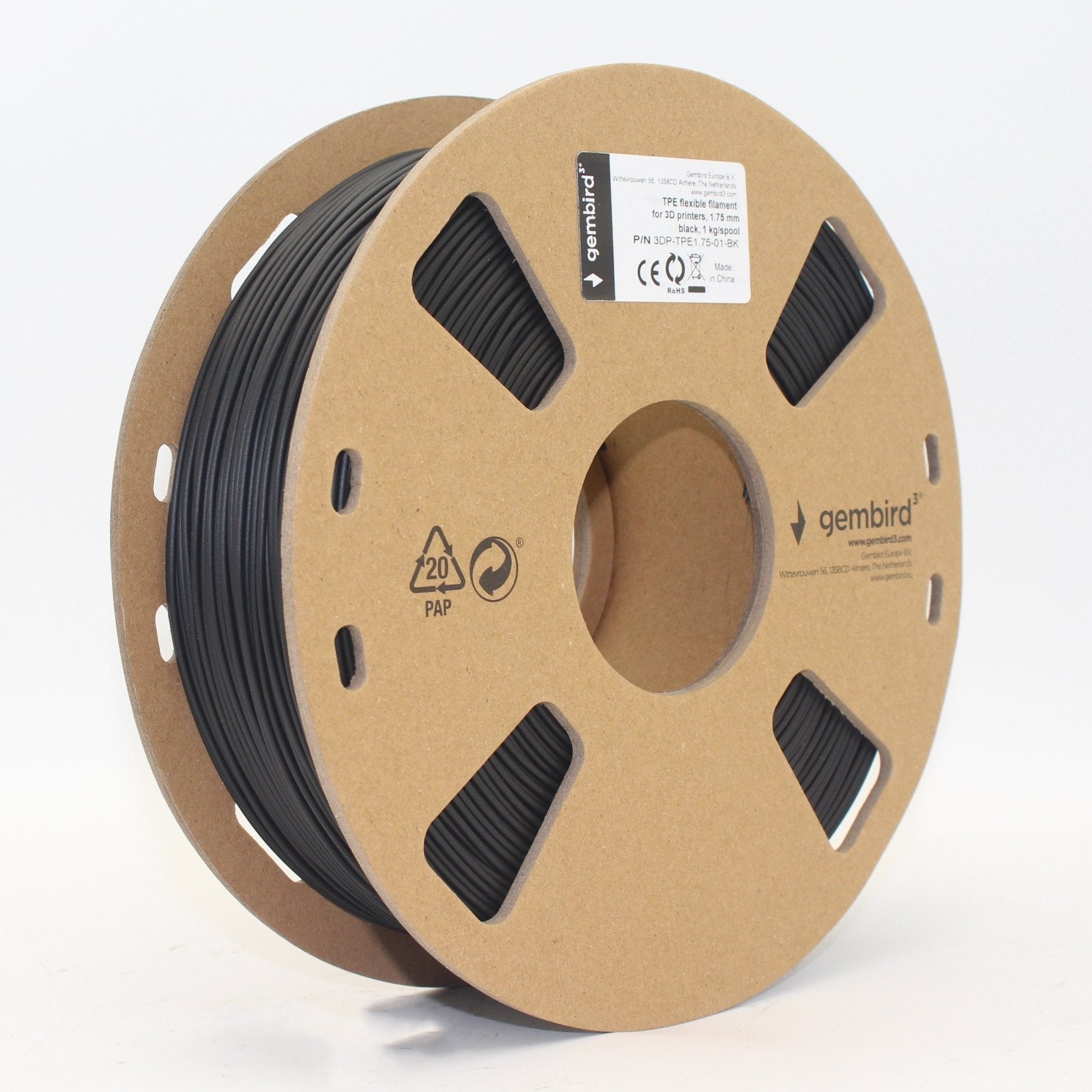 EAN 8716309095020 - Gembird 3DP-TPE1.75-01-BK material de impresión 3d Elastómero termoplástico (TPE) Negro 1,45 kg imagen 3