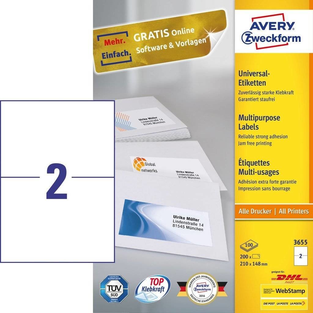 EAN 4004182036556 - Avery 3655 etiqueta autoadhesiva Rectángulo Permanente Blanco 200 pieza(s) imagen 2