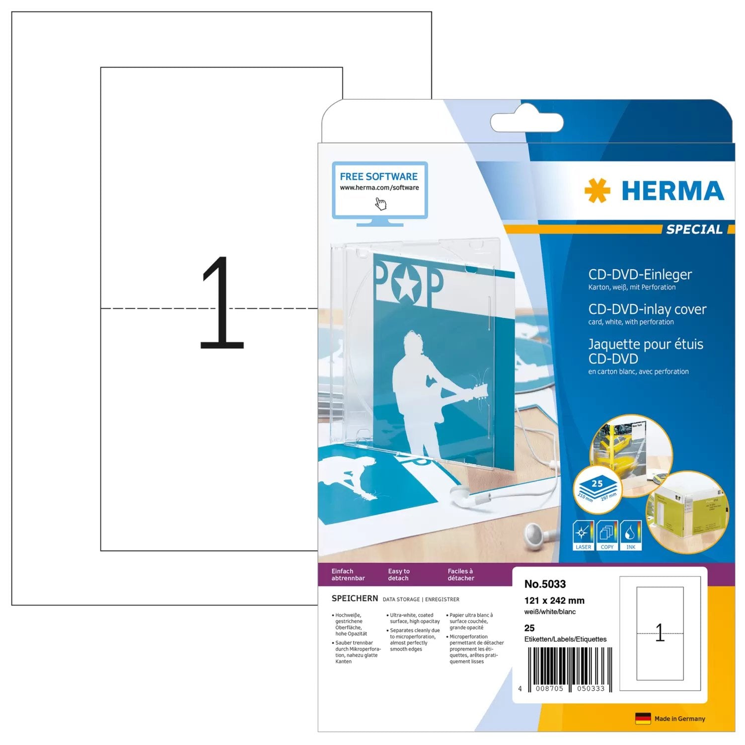 EAN 4008705050333 - HERMA 5033 etiqueta de impresora Blanco Etiqueta para impresora no adhesiva imagen 1
