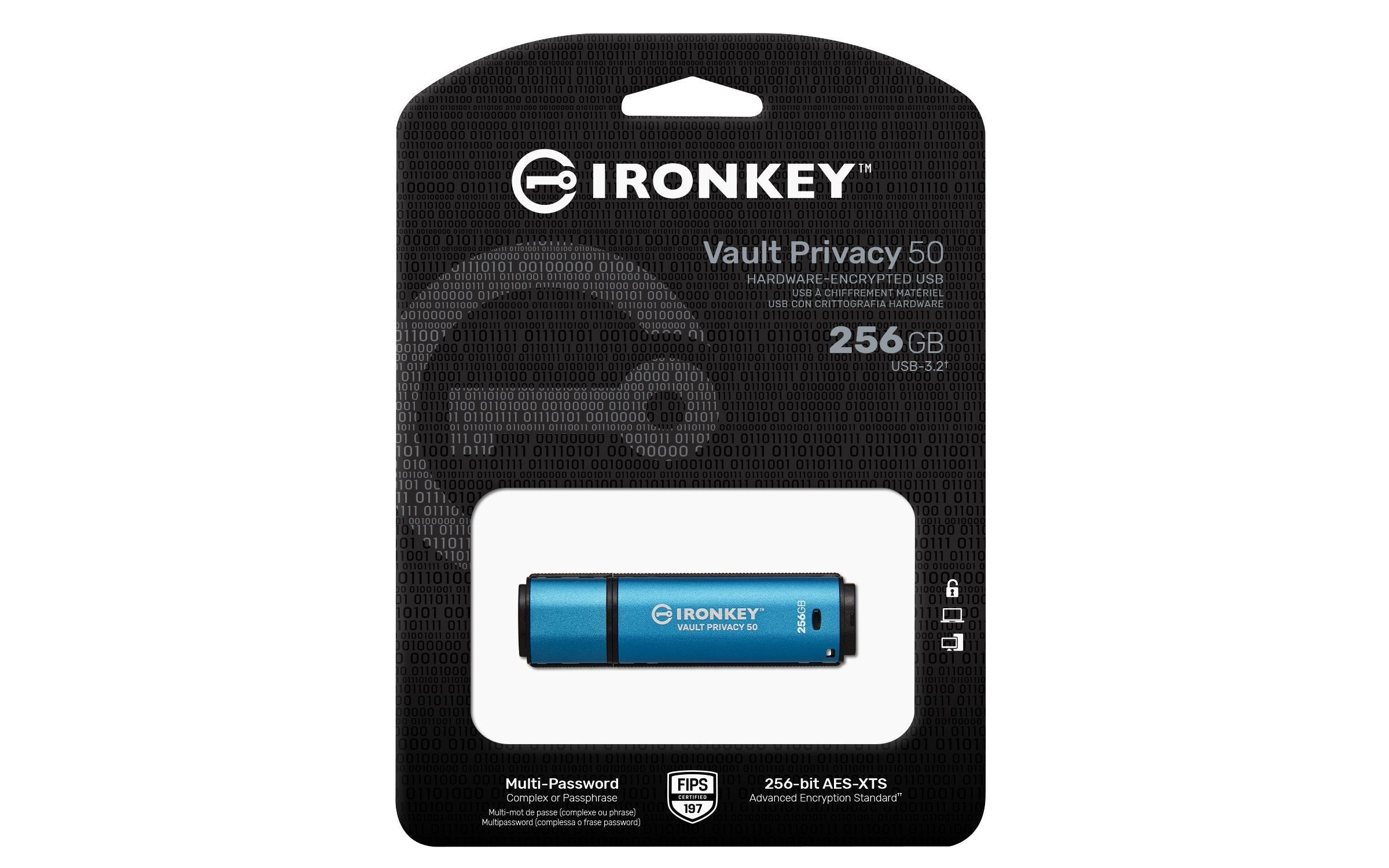 EAN 0740617329100 - Kingston Technology IronKey Vault Privacy 50 unidad flash USB USB tipo A 3.2 Gen 1 (3.1 Gen 1) Negro, Azu imagen 3