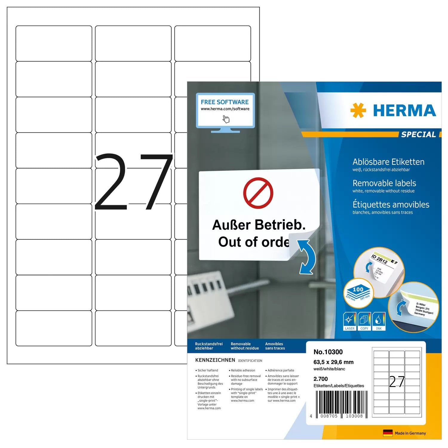 EAN 4008705103008 - HERMA 10300 etiqueta de impresora Blanco Etiqueta para impresora autoadhesiva imagen 1