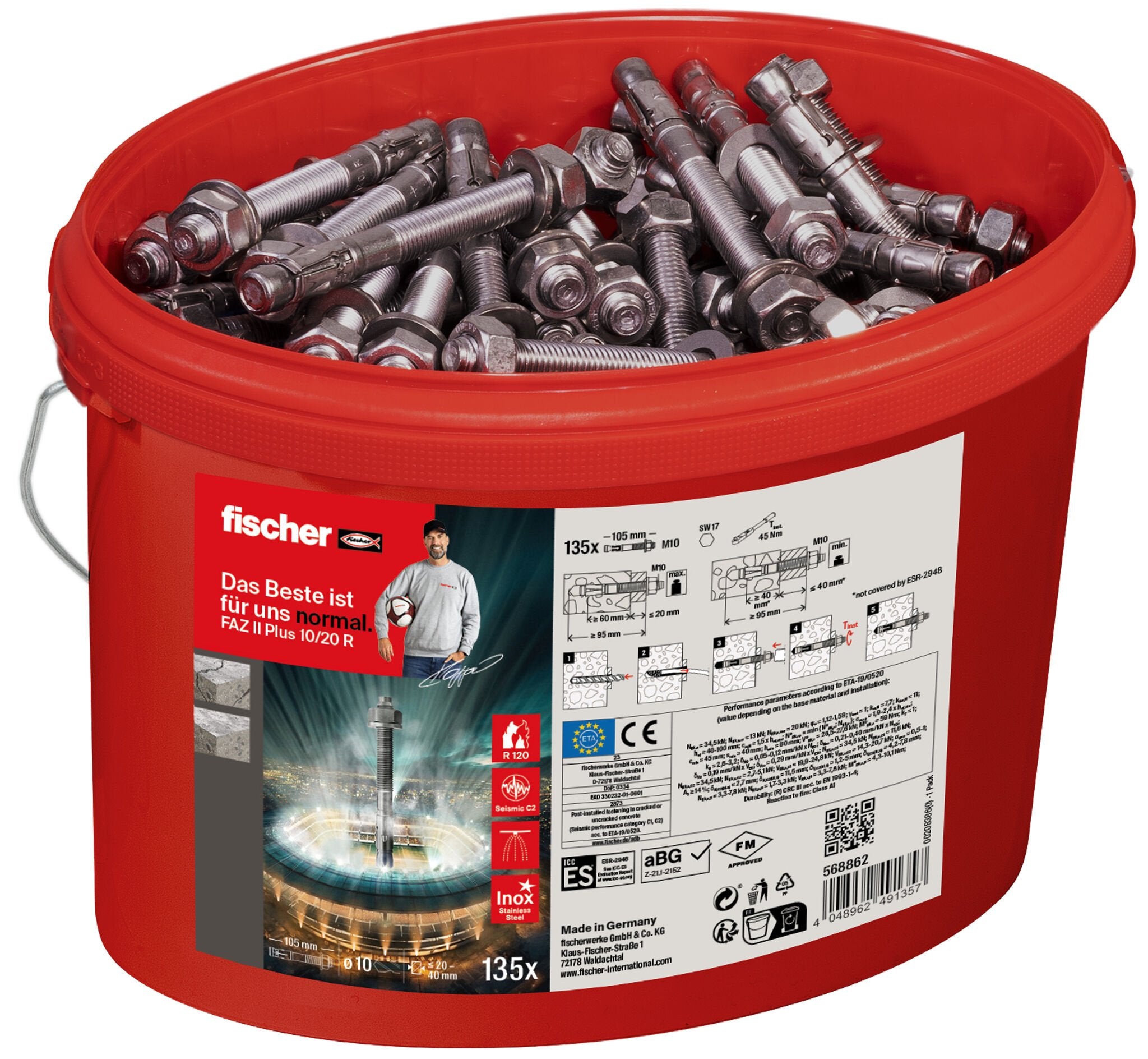 EAN 4048962491357 - Fischer 568862 tornillo de anclaje y taco 135 pieza(s) imagen 2