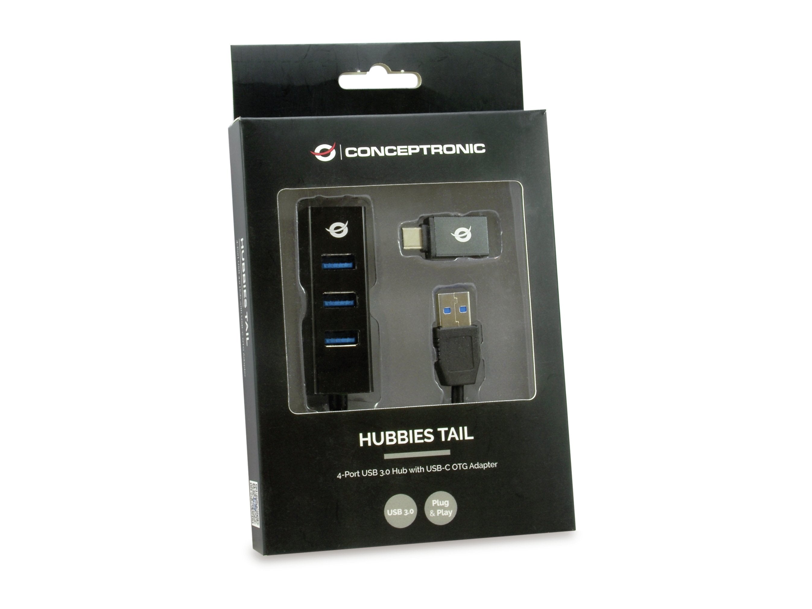 Hub Usb 3.0 Conceptronic Hubbies04b 4 Puertos Usb 3.0 Color Negro Y Adaptador A Usb-C