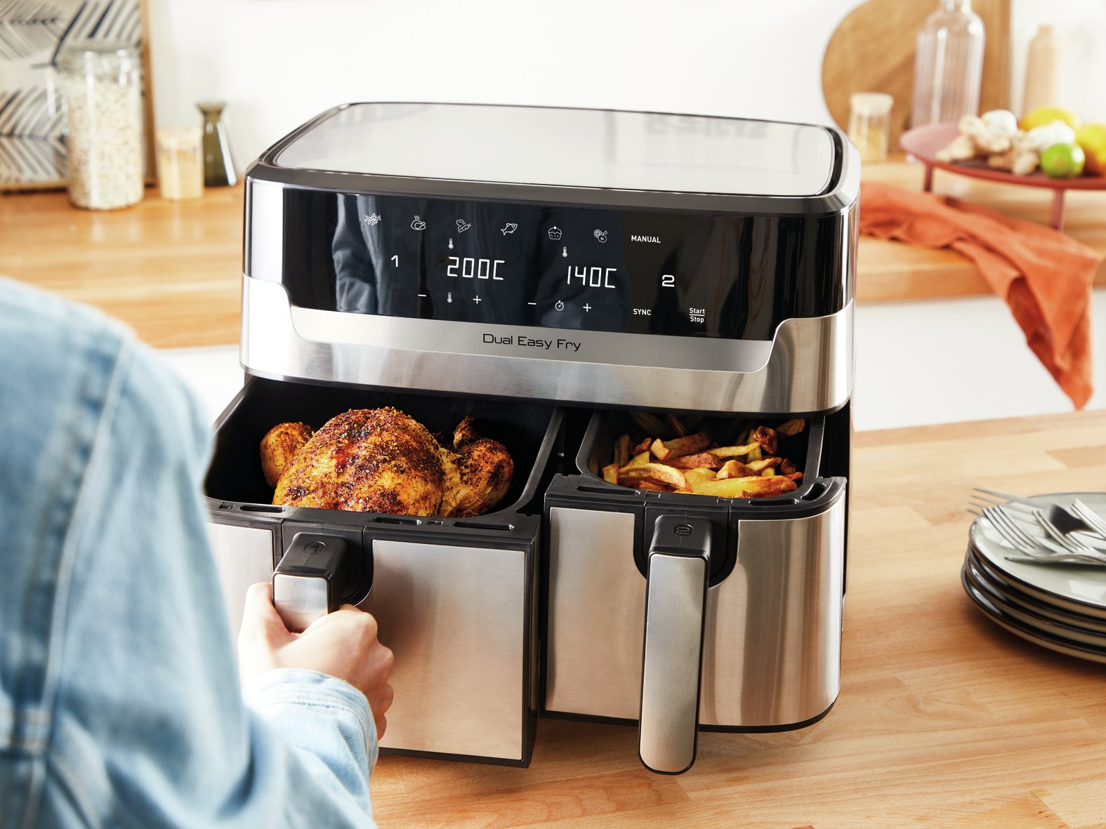EAN 3045380024236 - Tefal Dual Easy Fry & Grill EY905D Doble 8,3 L Independiente 2700 W Freidora de aire caliente Acero inoxi imagen 14