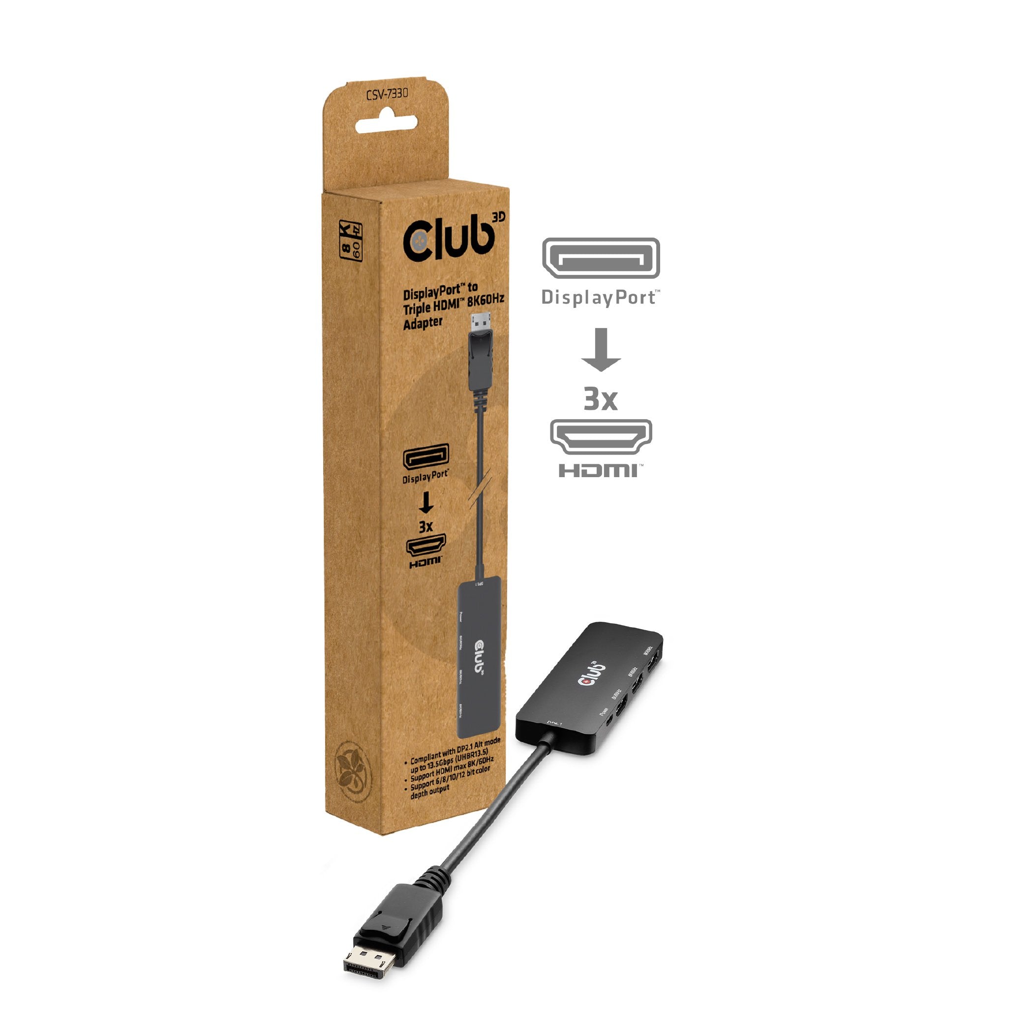 Club3d Adaptador Displayport 2.1 > 3x Hdmi 2.1 8k60hz Retail