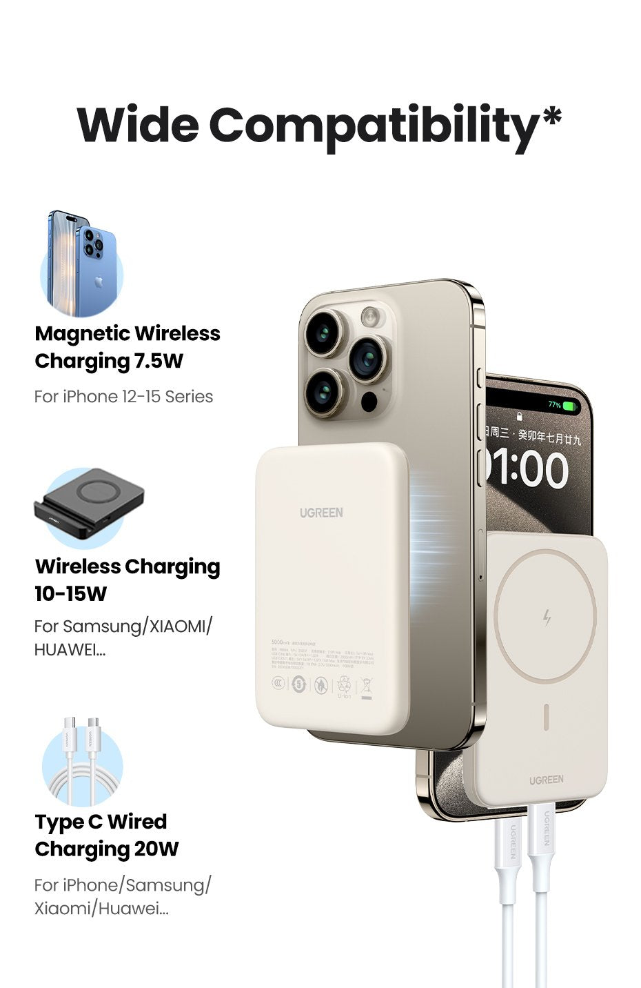 EAN 6941876222087 - Ugreen 25208 batería externa 10000 mAh Cargador inalámbrico Beige imagen 8