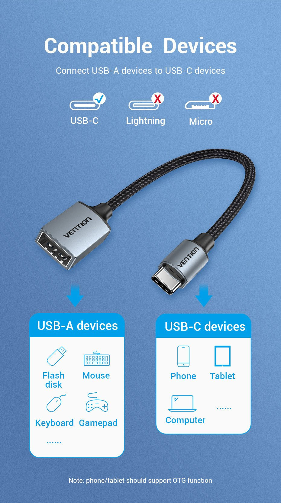 Conversor Vention Ccwhb Usb Tipo-C Macho Usb Hembra 15cm