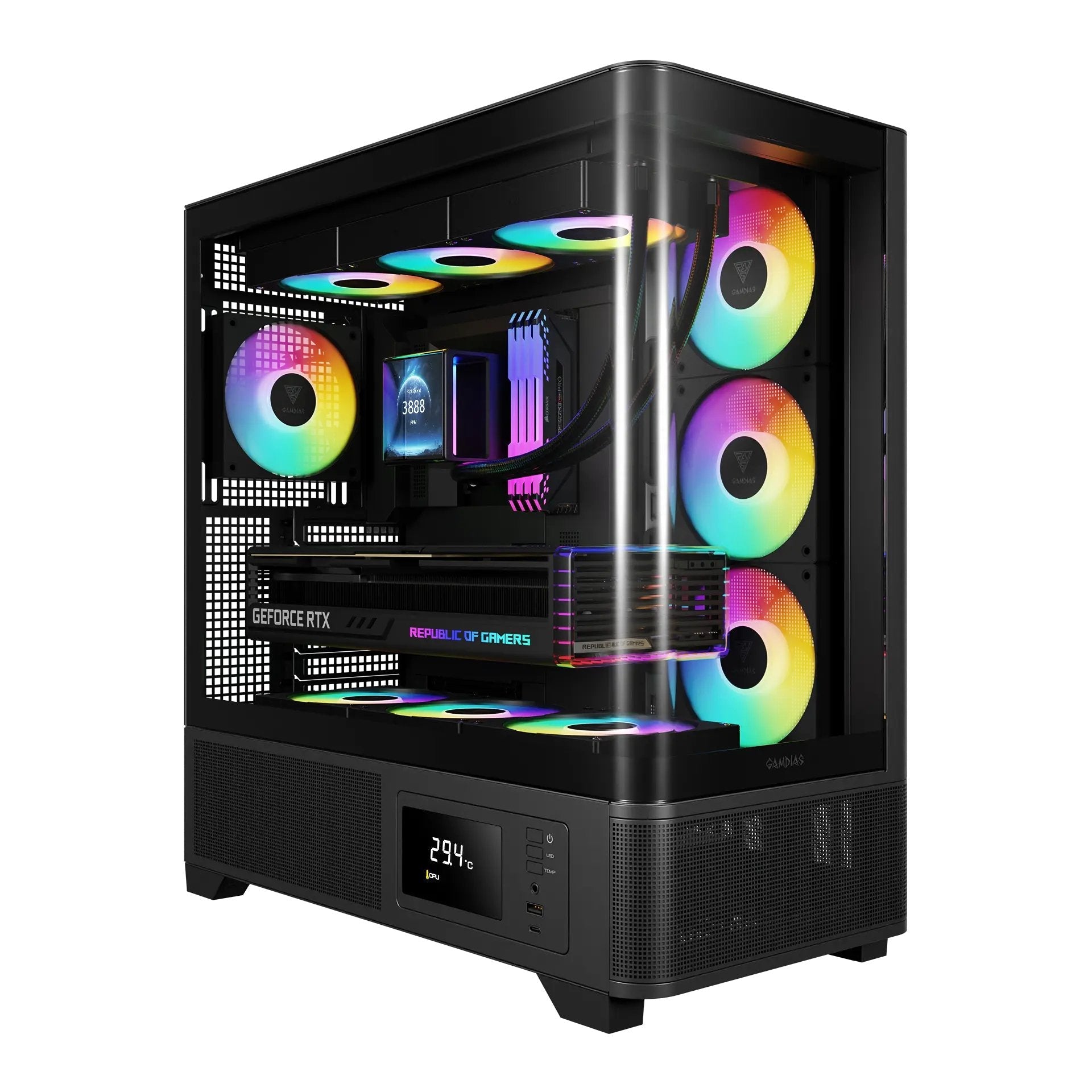 Caja Pc Gamdias Atlas P2 Gaming Miditower Black 4x120mm Argb Retail