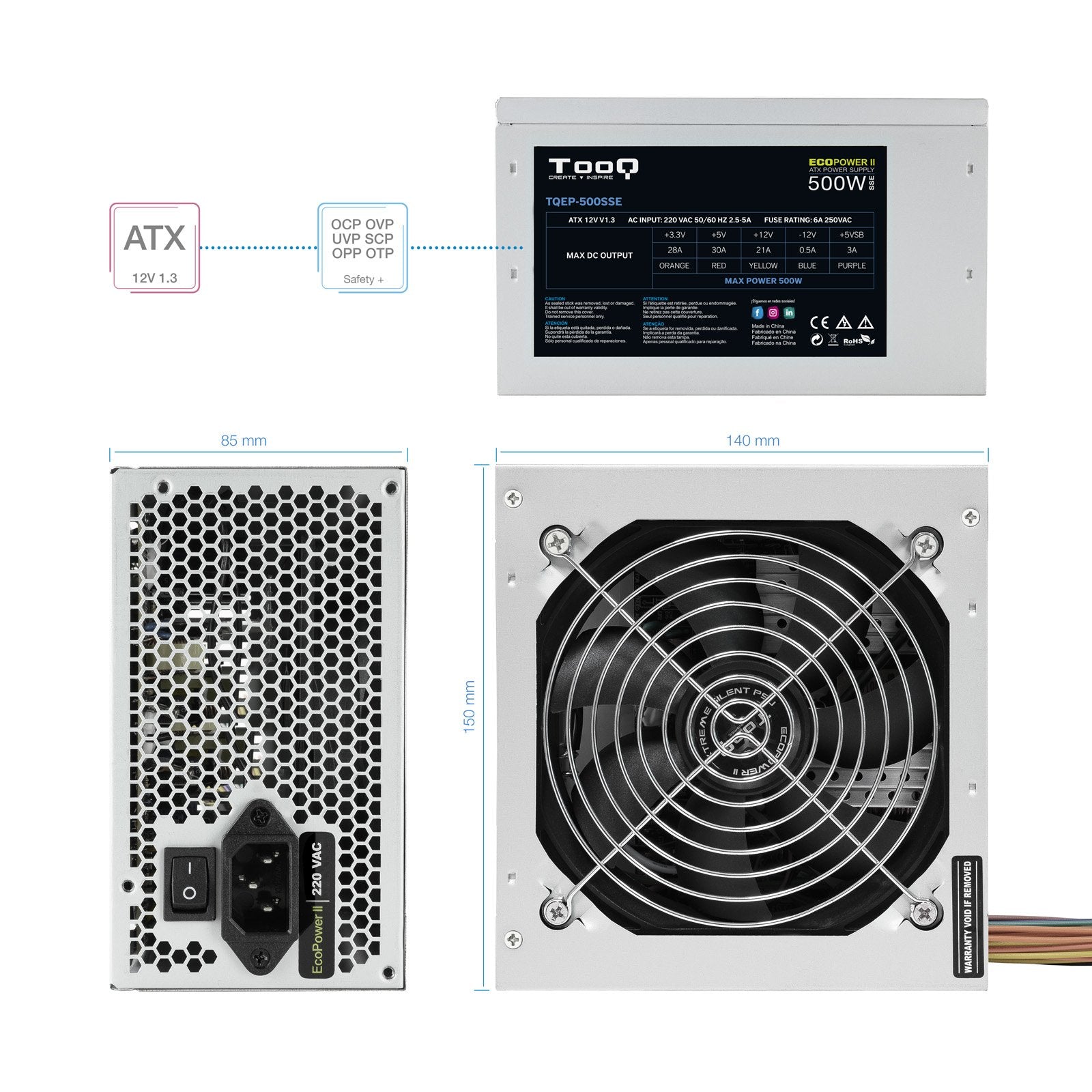 EAN 8433281007109 - TooQ TQEP-500SSE unidad de fuente de alimentación 500 W 24-pin ATX ATX Plata imagen 5