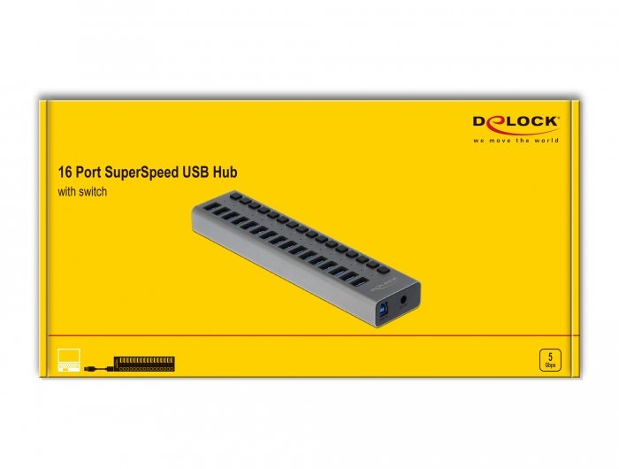 Delock 63739 Hub Usb 3.0 Superspeed Con 16 Puertos + Conmutador