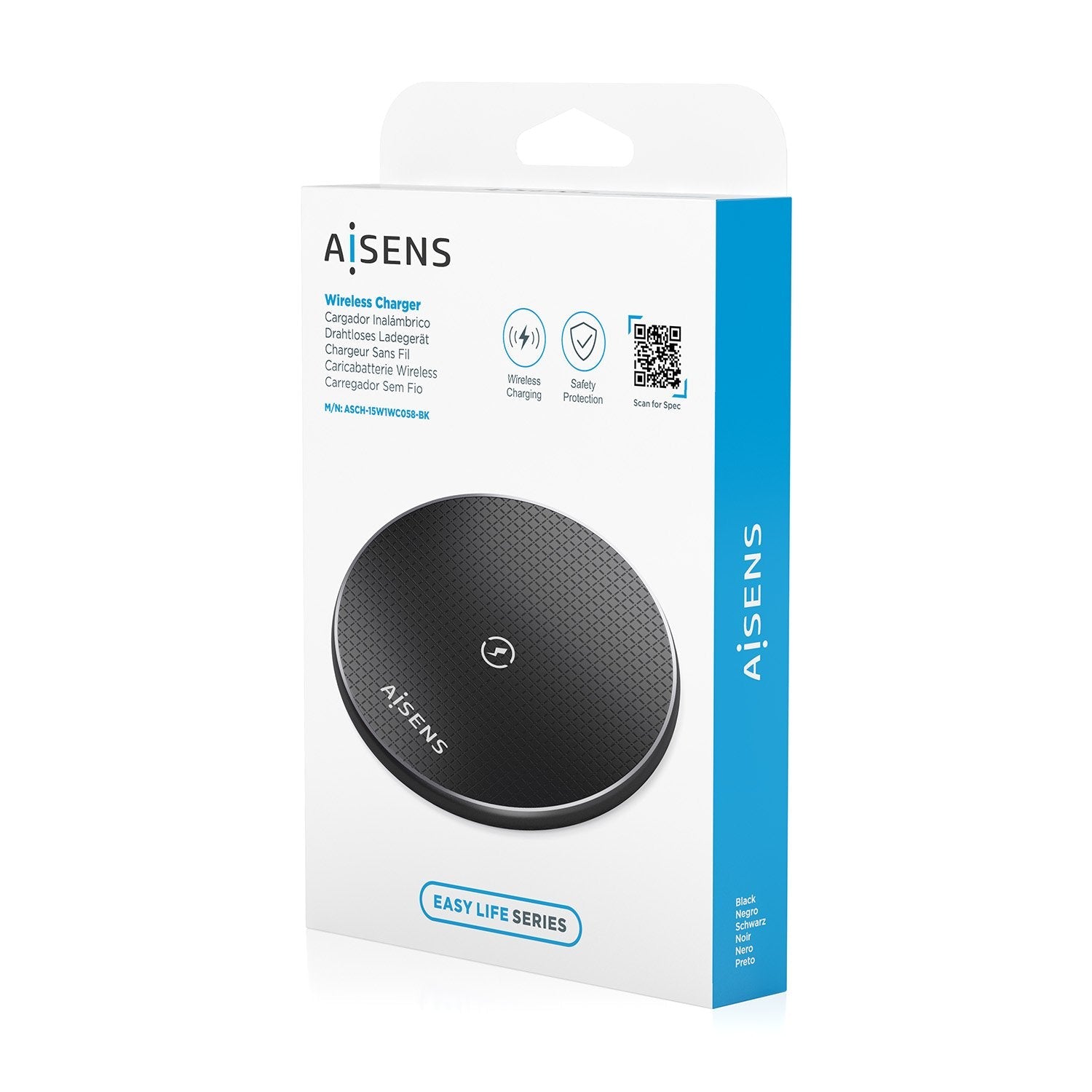 Aisens Cargador Inalambrico Usb-C 15w Para Movil, Negro