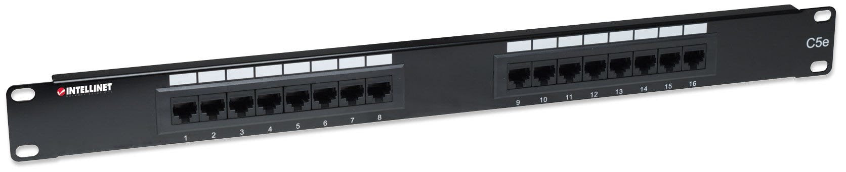 Patchpanel Intellinet, 19 ", Cat5e, 16 Puertos, Utp, 1u, Negro