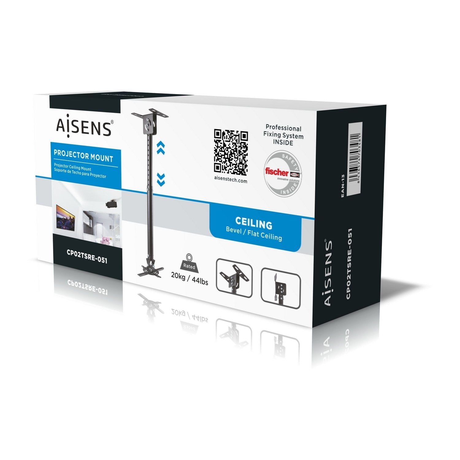 Aisens Soporte De Techo Universal Profesional Giratorio - Inclinable Y Extensible Para Proyector - Negro