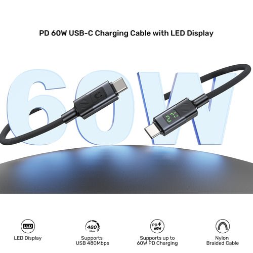 Unitek C14158abk01-1m Usb-C Cable Charging With Led Display 1m Black