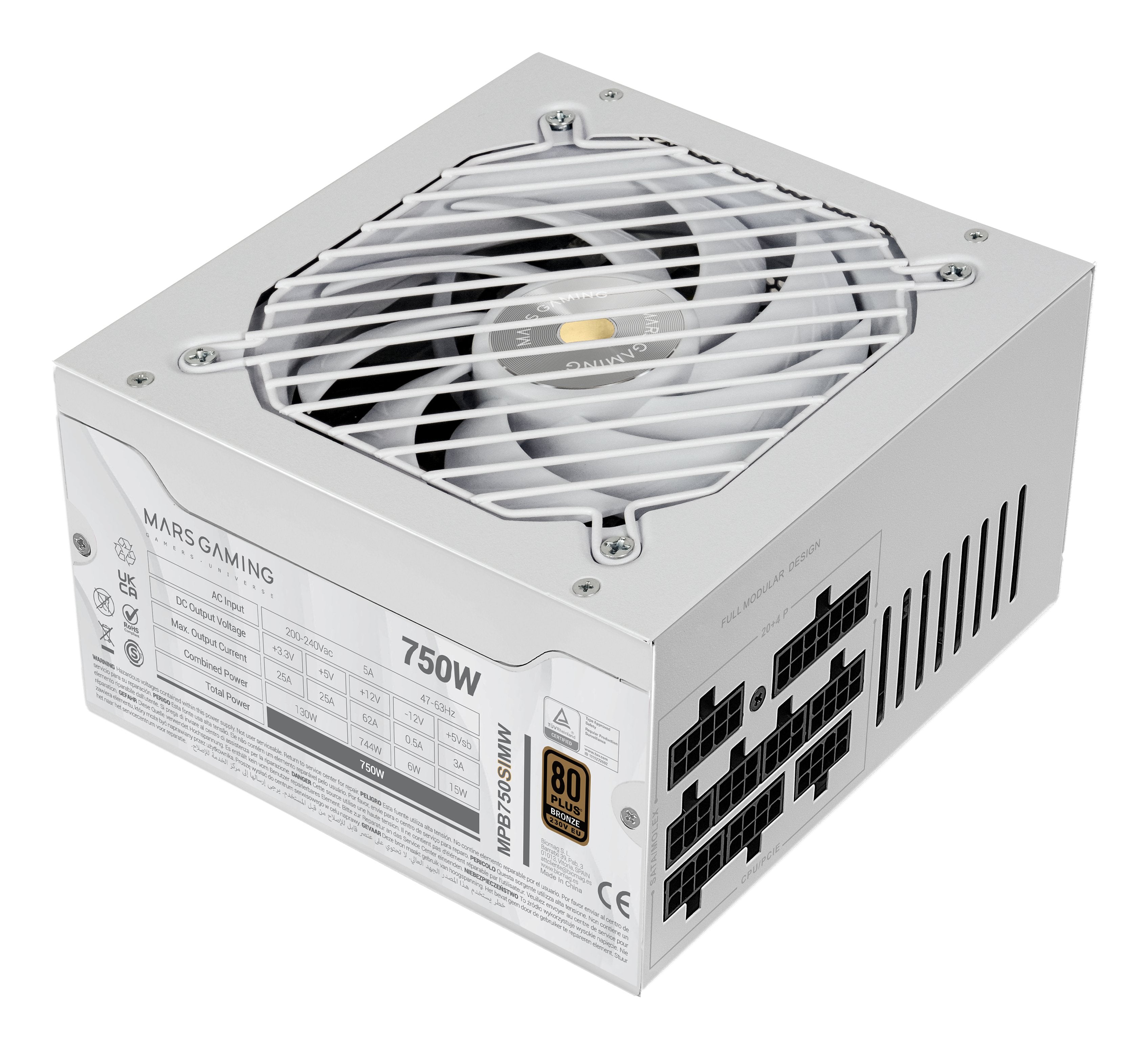 Fuente Alim. 750w Si Modular 80+ Bronze Blanco Mars Gaming 750w / Silencioso / 90% Eficiencia / Ventilador 140mm