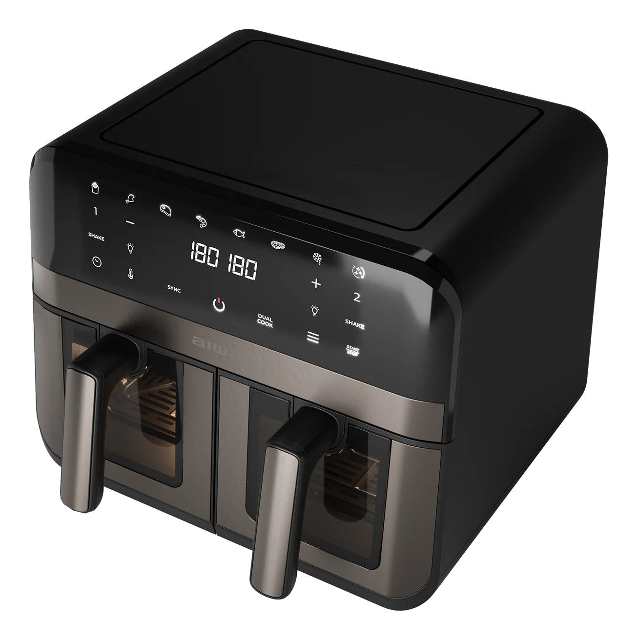 Freidora Por Aire Aiwa Futago Afr-9000 9l 2400w 8 Programas Doble Cesta Y Ventana Acero