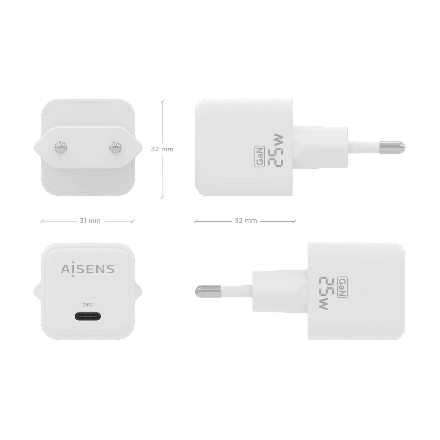 Aisens Cargador Gan 25w - 1xusb-C Pd3.0 Qc4.0 - Blanco