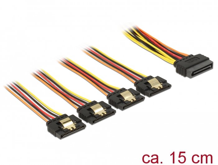 Delock Cable Sata Macho De Alimentación De 15 Patillas Con Función De Bloqueo Sata 15 Pines De Alimentación Hembra 4 X Directo 15 Cm