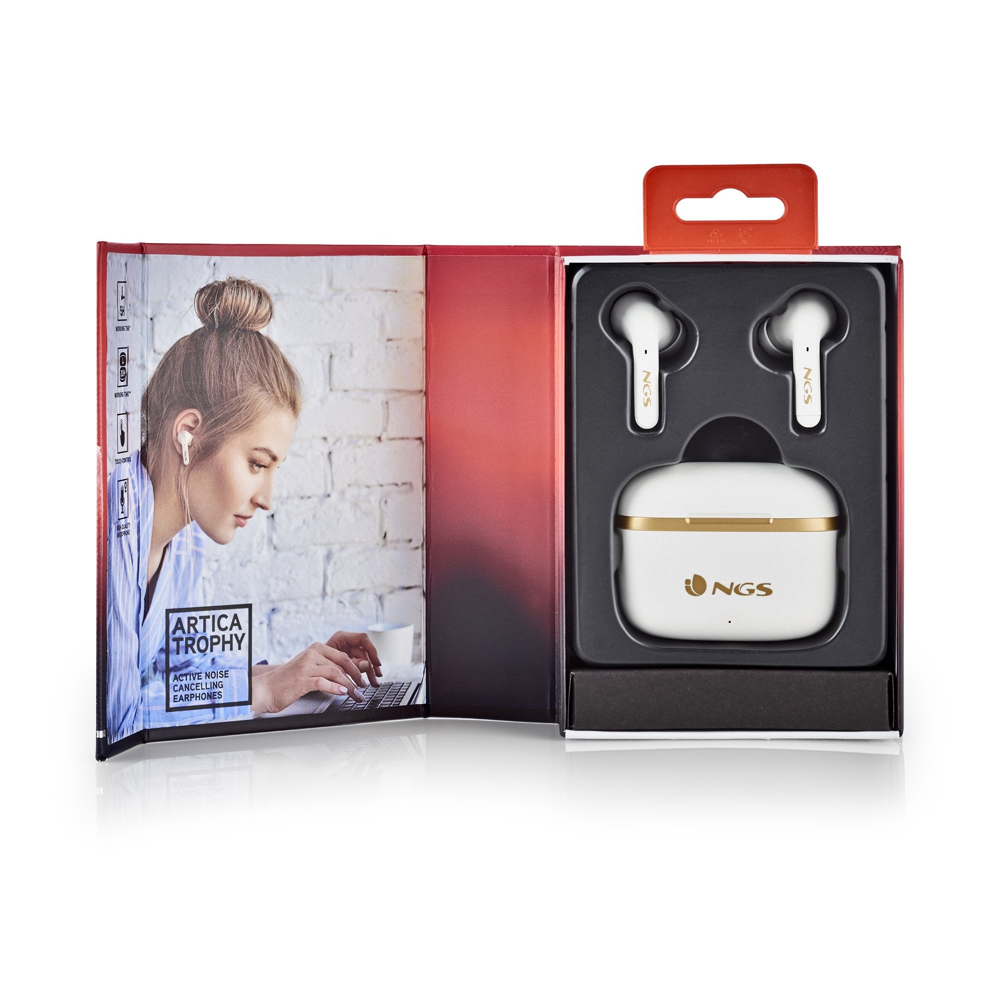 Ngs Anc Bt Earphones Artica Trophy White Auricular Con Cancelación De Ruido -Compatible Con Tws- Autonomía De Hasta 20 Hrs -Botones Táctiles