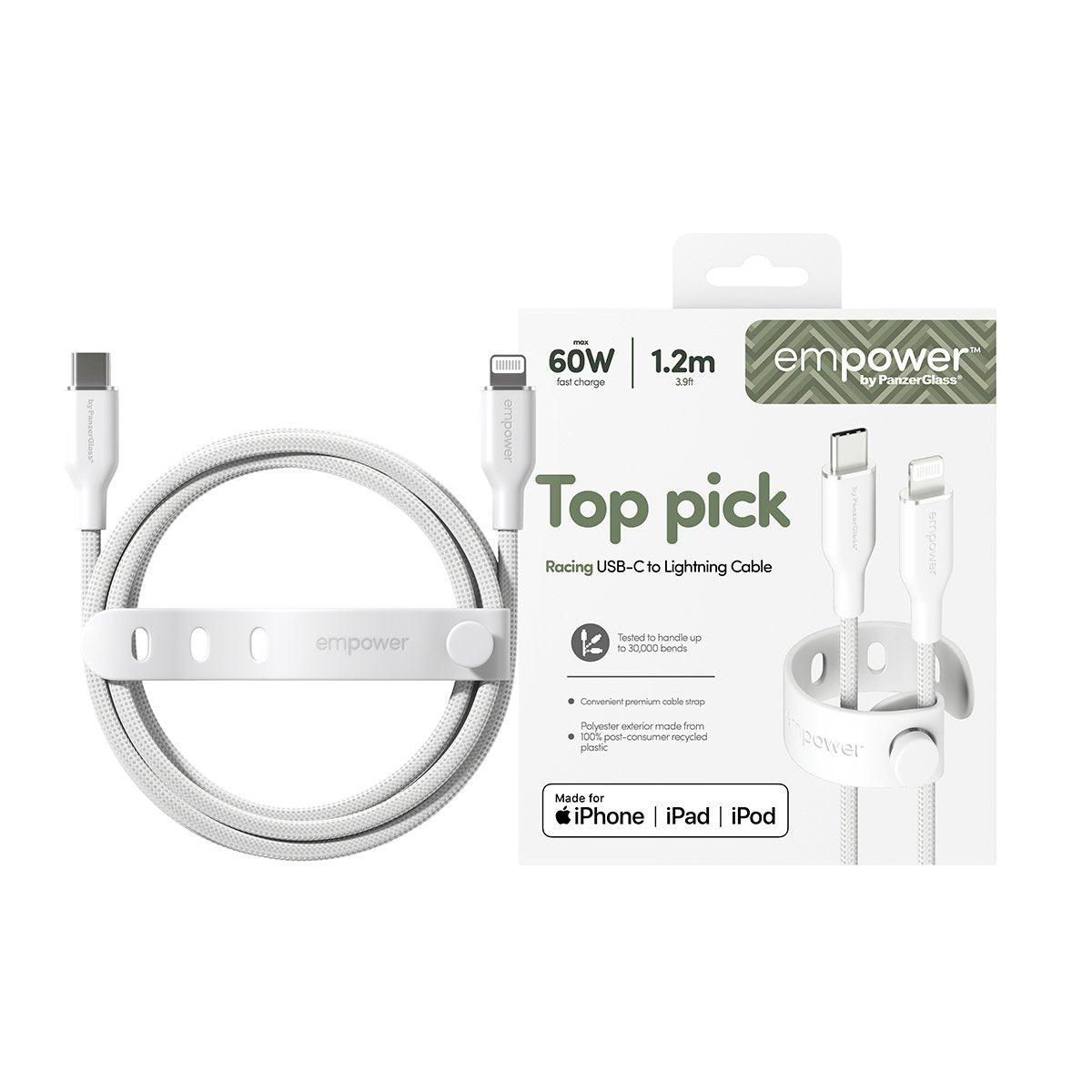 EAN 5715685027710 - PanzerGlass empower™ by ® Racing 60W USB-C to Lightning Cable | USB 2.0 | 1.2M | Silver White cable USB B imagen 2