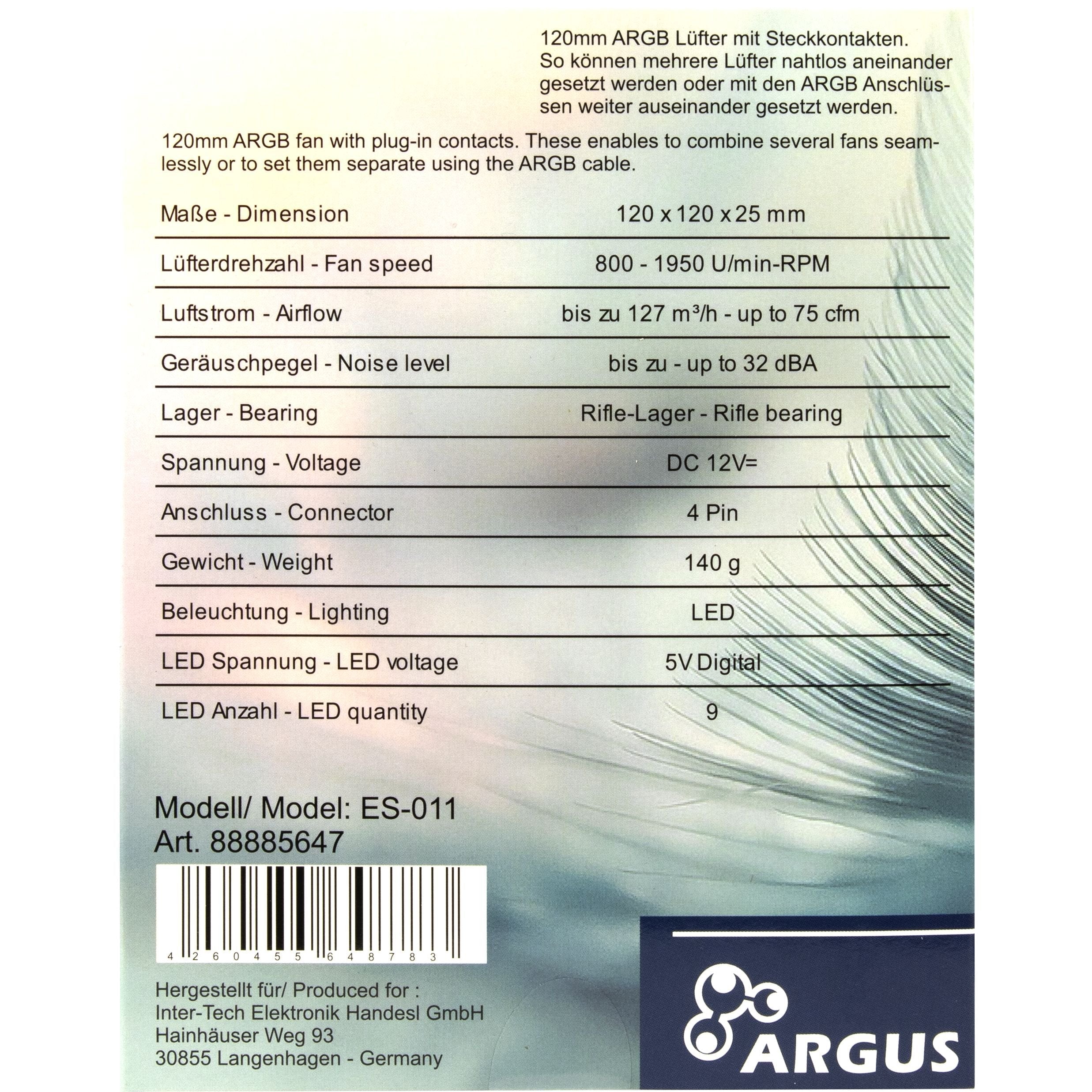 EAN 4260455648783 - Inter-Tech ES-011 Carcasa del ordenador Ventilador 12 cm Negro 1 pieza(s) imagen 4