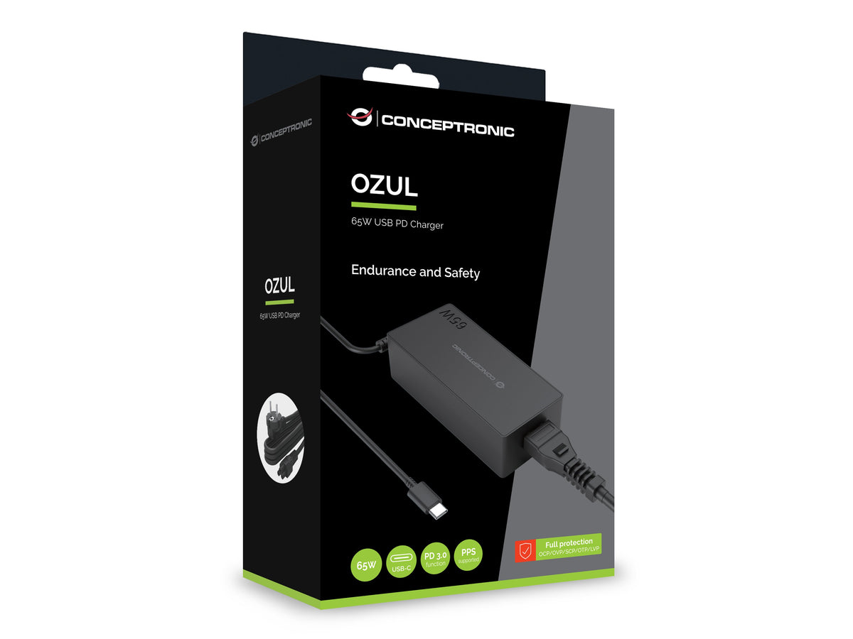 EAN 4015867245088 - Conceptronic OZUL09BE adaptador e inversor de corriente Interior 65 W Negro imagen 3