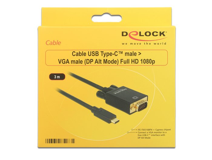 Delock Cable Usb Tipo-C Macho > Vga Macho Dp-Alt Mode 3 M Negro