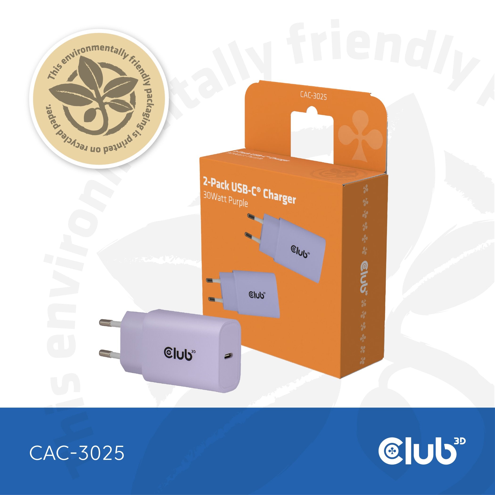 Club3d Lifemyle Cargador Usb-C 30watt, 2mk Lila Retail