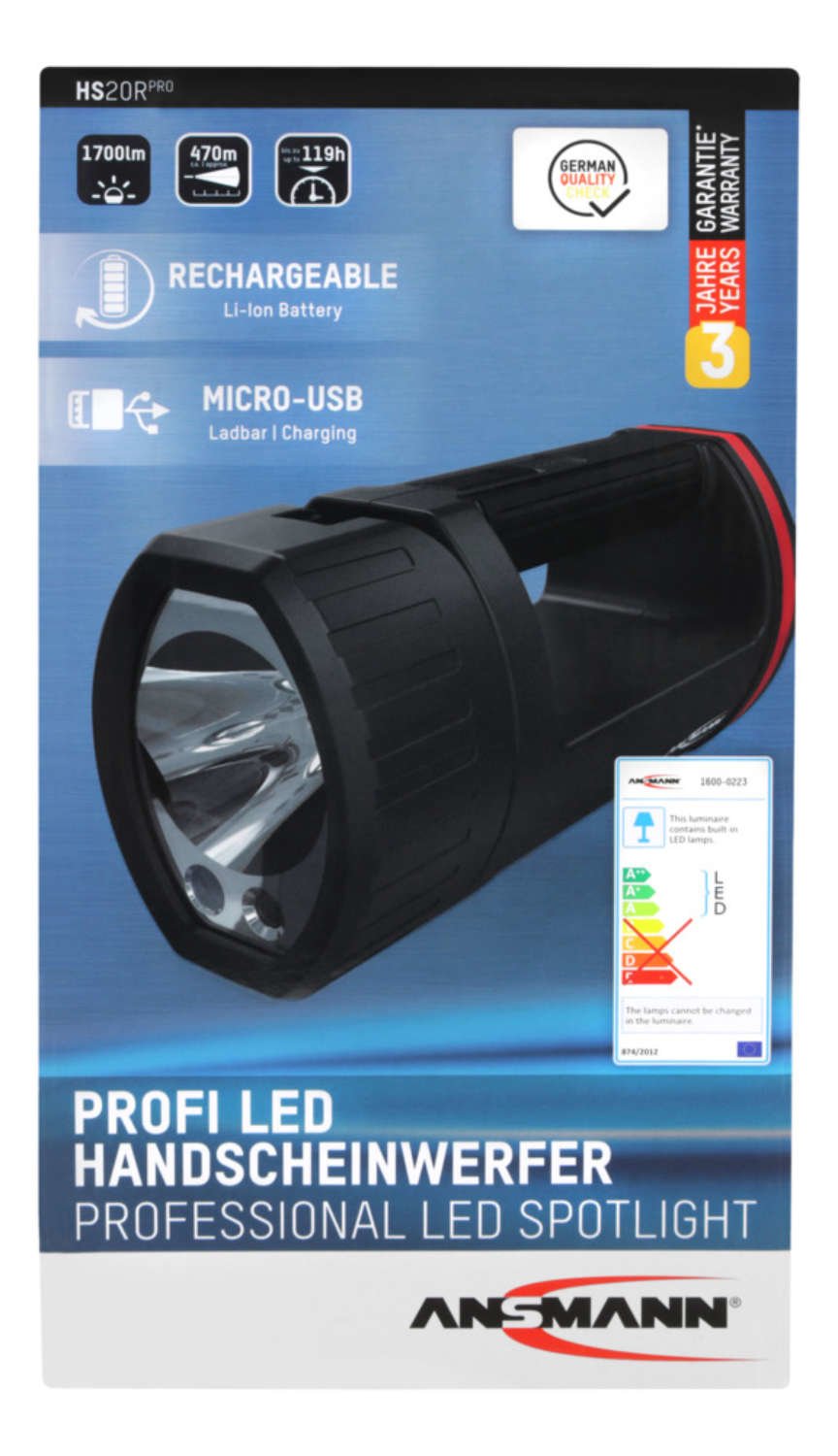 Ansmann Linterna De Mano Led Hs20r Pro 1700lm Negro