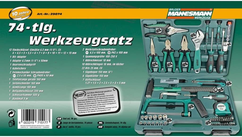 Mannesmann Heimwerker Kit De Herramientas En Maletín M29074