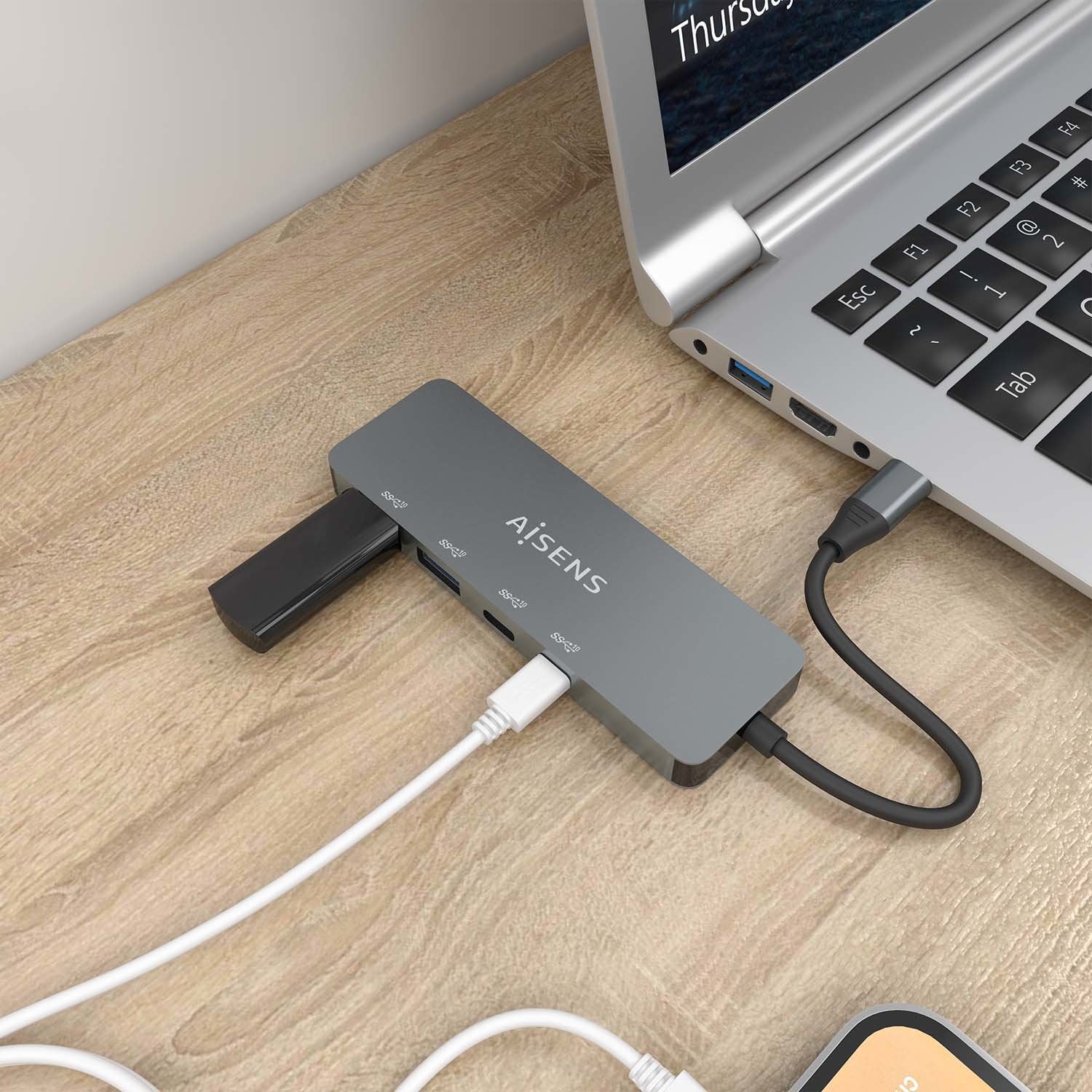 Aisens Hub Usb 3.2 Gen2 10g Usb-C, Usb-C/M-2xusb-C/H-2xusb-A/H, Gris, 15cm