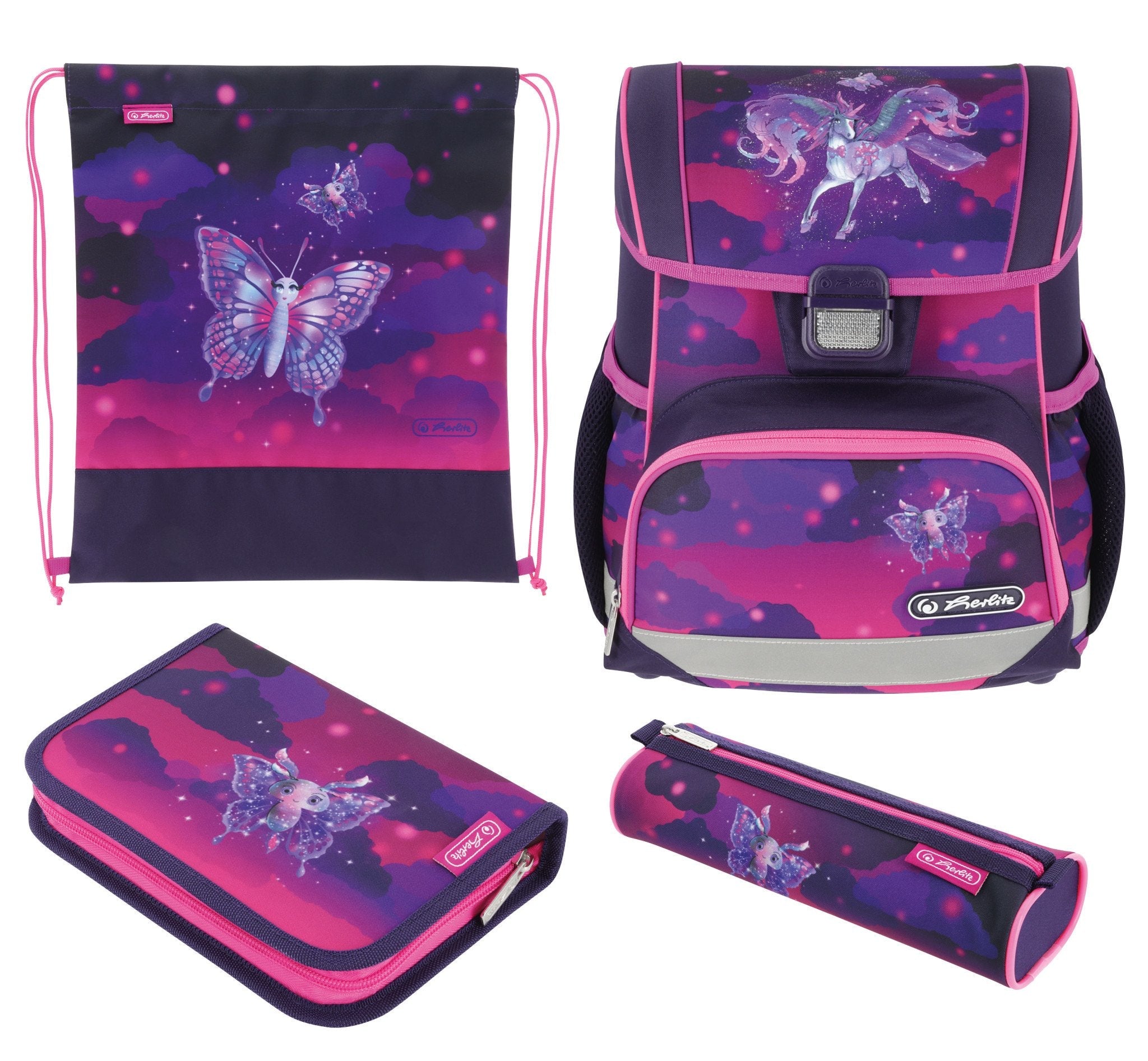 Herlitz Loop Plus Magic Unicorn Juego De Mochila Escolar Chica Poliéster Púrpura, Violeta