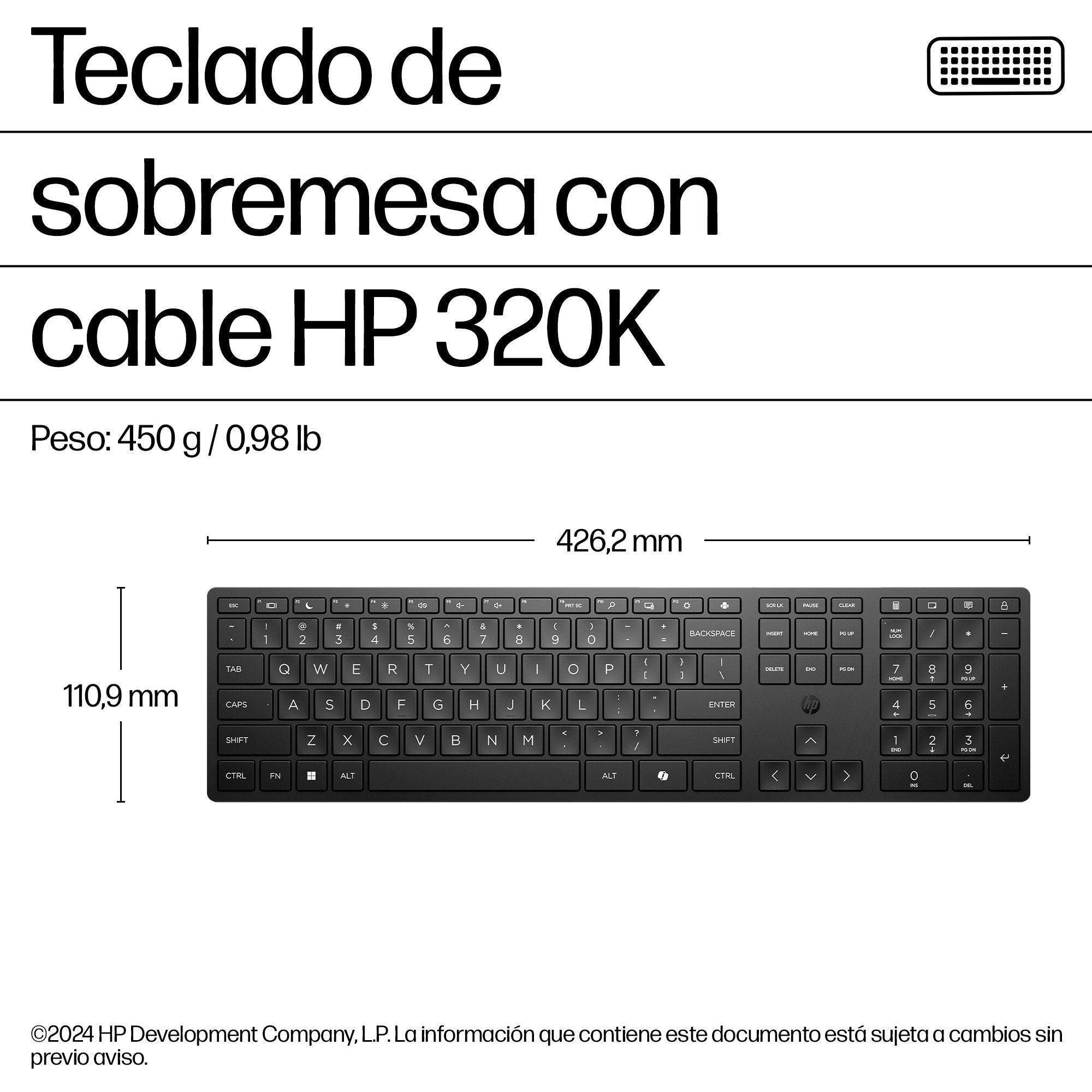 EAN 0194721888051 - HP 320K Wired Keyboard teclado Oficina USB Negro imagen 4
