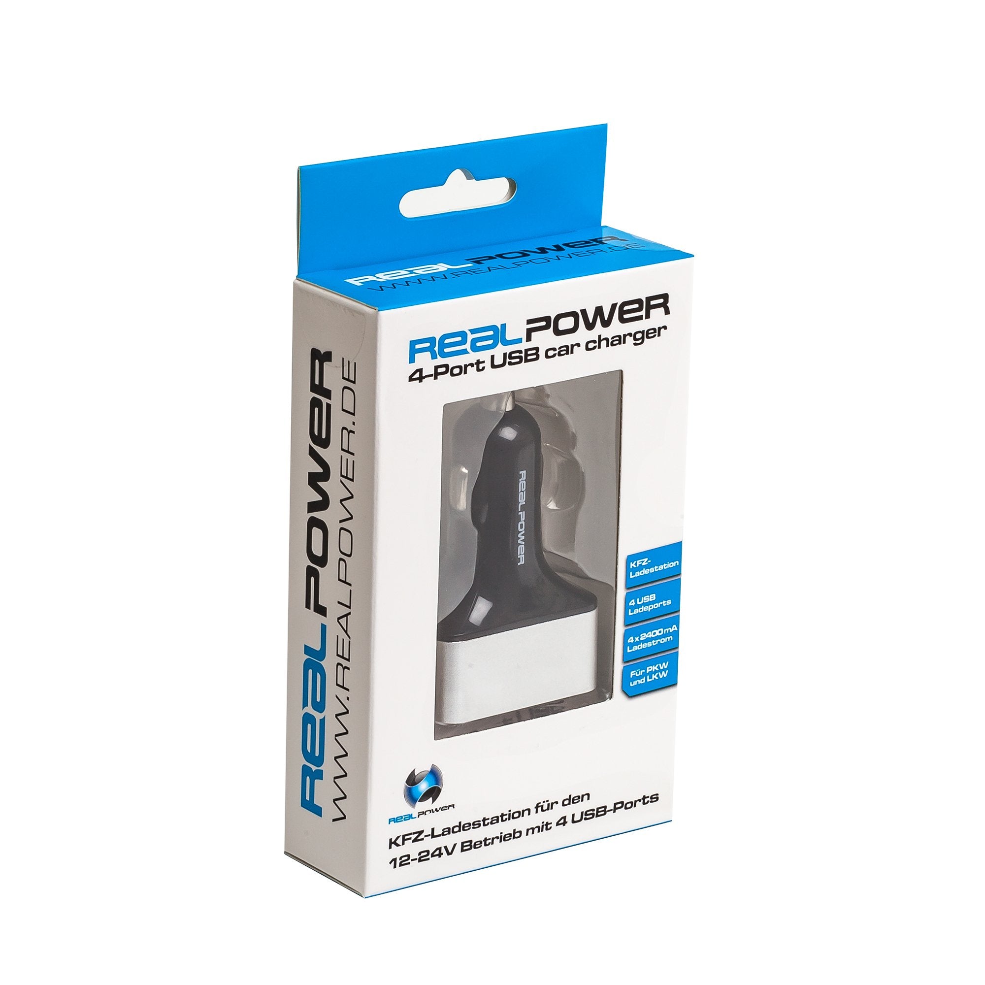 EAN 4040895766366 - RealPower 176636 cargador de dispositivo móvil Smartphone, Tableta Negro, Plata Encendedor de cigarrillos imagen 2