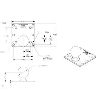 Ram 100x100mm Vesa Plate With Ba / The Ram-D-246u Consists Of A 2.25 Rubber Ball Connected To A 4.75 Square Plate.