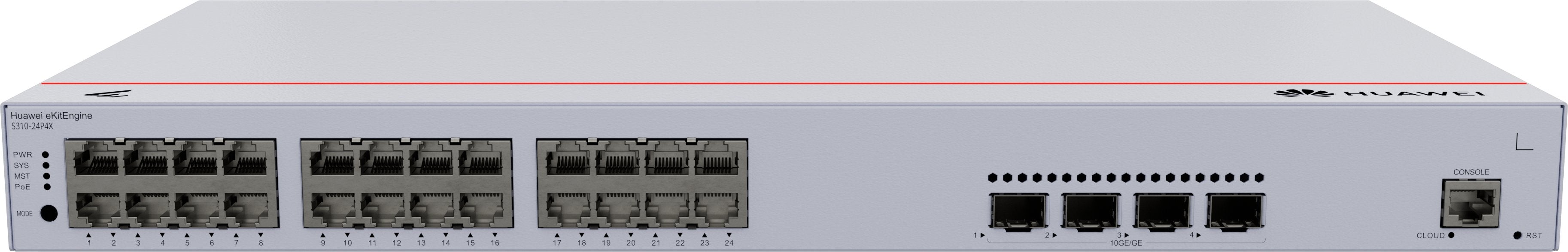 Huawei Switch S310-24p4x (24*Ge Ports(400w Poe+), 4*10ge Sfp+ Ports, Built-In Ac Power)
