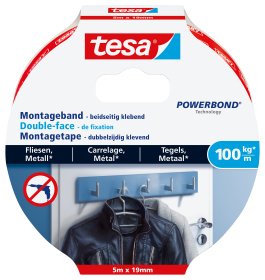 Tesa Montageband Fliesen&Metall 100kg 5m X 19mm