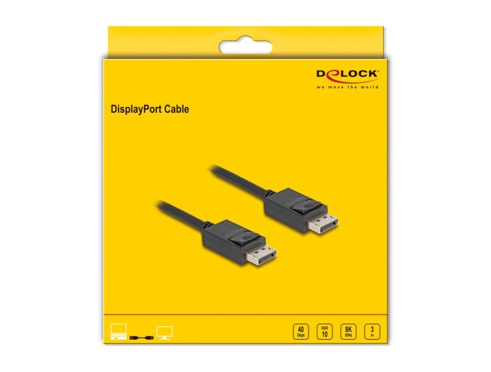 Delock 80494 Cable Displayport 16k 30 Hz / 8k 60 Hz 40 Gbps 3 M