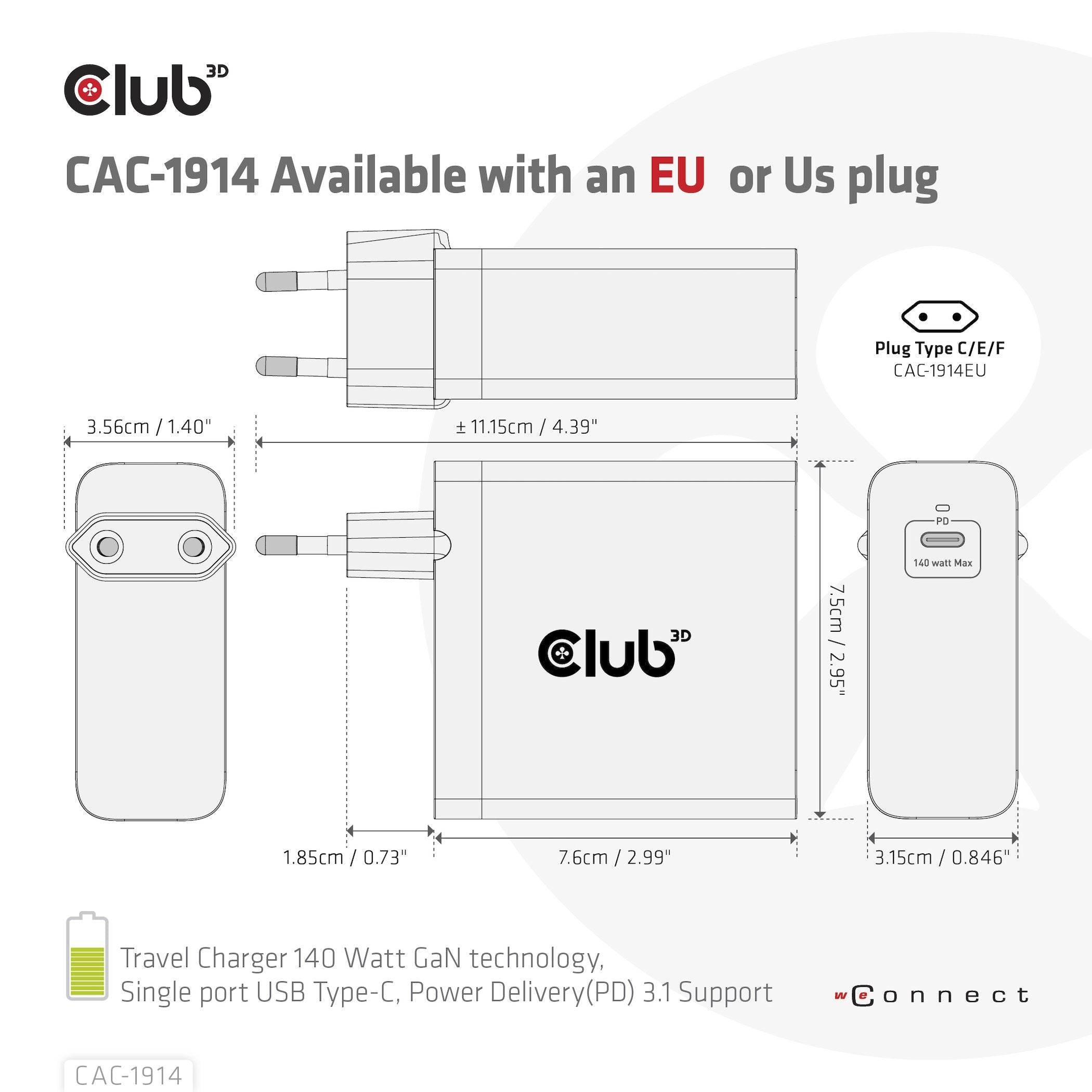 EAN 8719214472689 - CLUB3D CAC-1914 cargador de dispositivo móvil Monitor de vídeo para bebé, Barbero eléctrico, Videocámara imagen 5