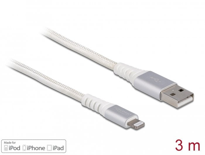 Delock Usb Daten- Und Ladecable Für Iphone, Ipad, Ipod Dupont Kevlar® Weiss 3 M